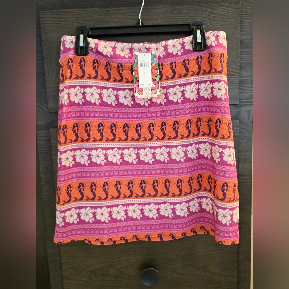 NEW Farm Rio Halley Knit Mini Skirt Mermaid  Print Flower Hibiscus Anthropologie